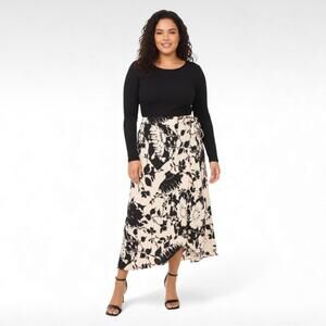 Halogen Side Tie Wrap Maxi Skirt XL | Black/Cream Floral NWT | MSRP $99
